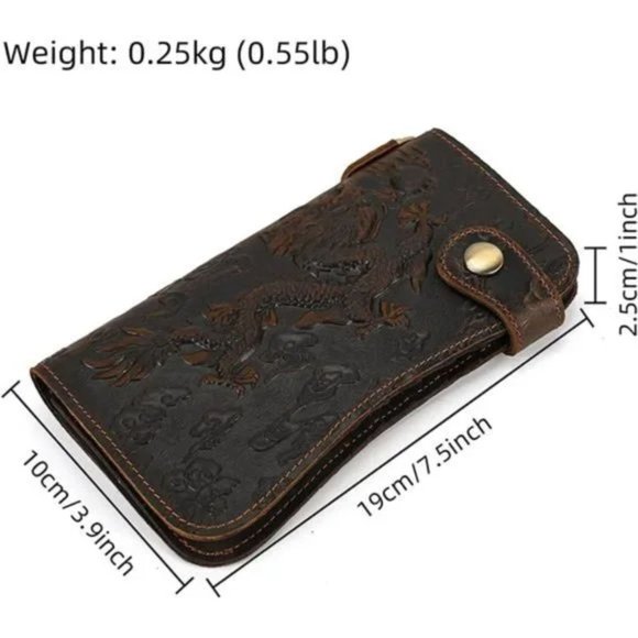 New Men's Genuine Leather Long Wallet Chain Wallet Card holder Wallet - Picture 3 of 8